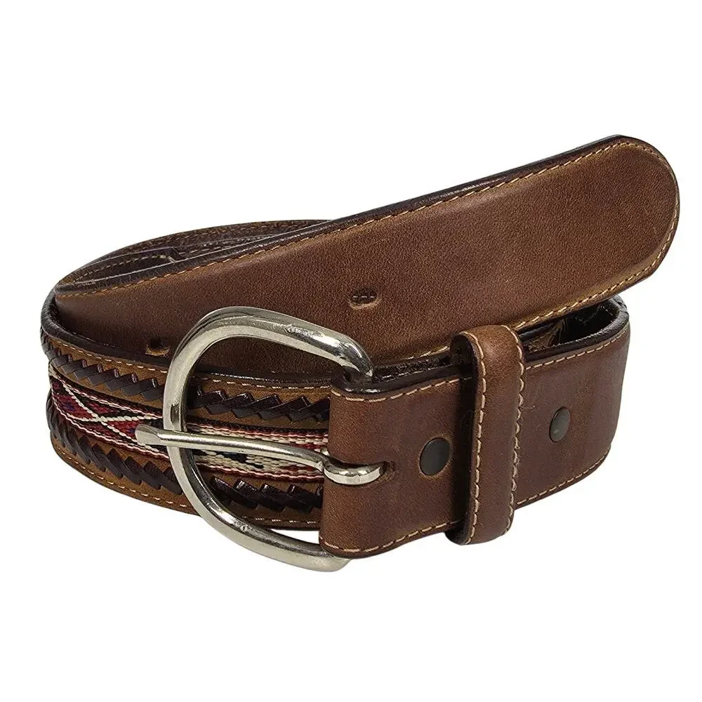 SILVER CREEK CLASSICS BROWN LEATHER WESTERN SIZE 34 BELT - AZTEC STYLE STITCH